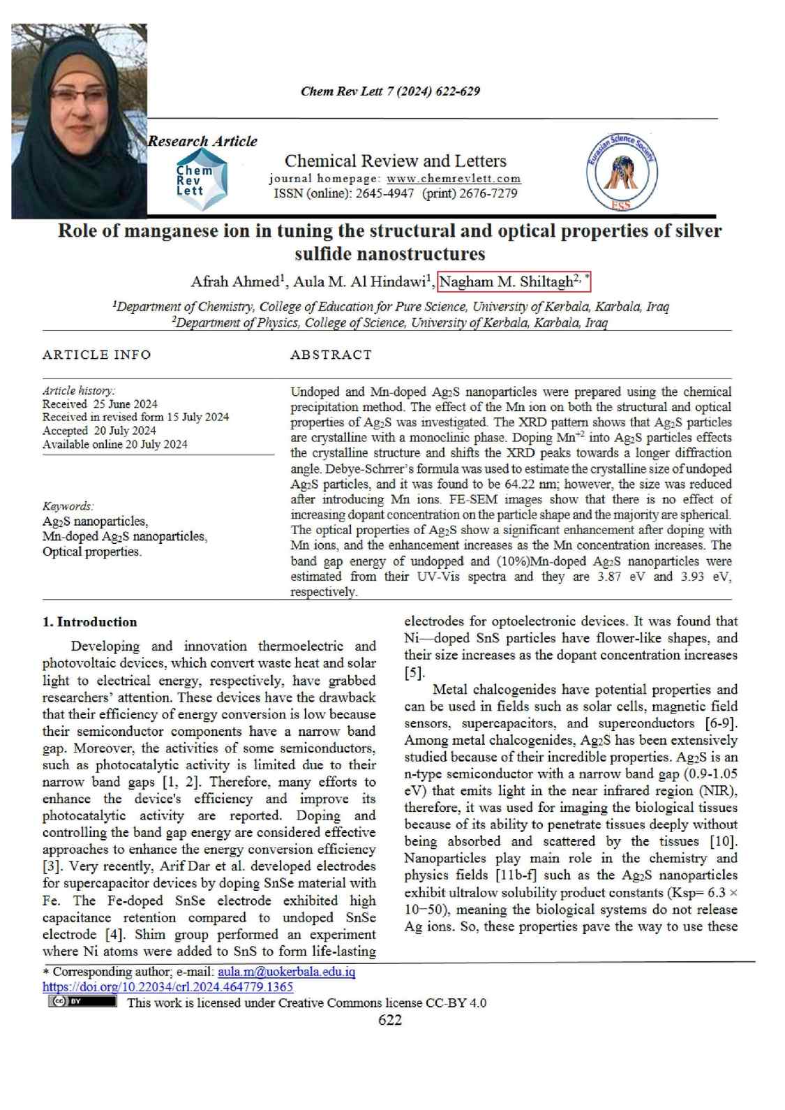 Read more about the article Scientific Study Reveals the Effect of Manganese Ion on the Structural and Optical Properties of Silver Sulfide Nanostructures