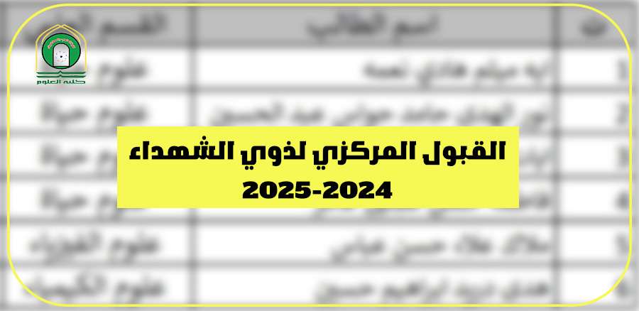 Read more about the article كلية العلوم تعلن عن نتائج القبول لقناة الشهداء – المرحلة الاولى  للعام الدراسي 2024-2025